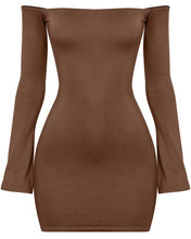 Load image into Gallery viewer, Belen Off The Shoulder Dress (brown)
